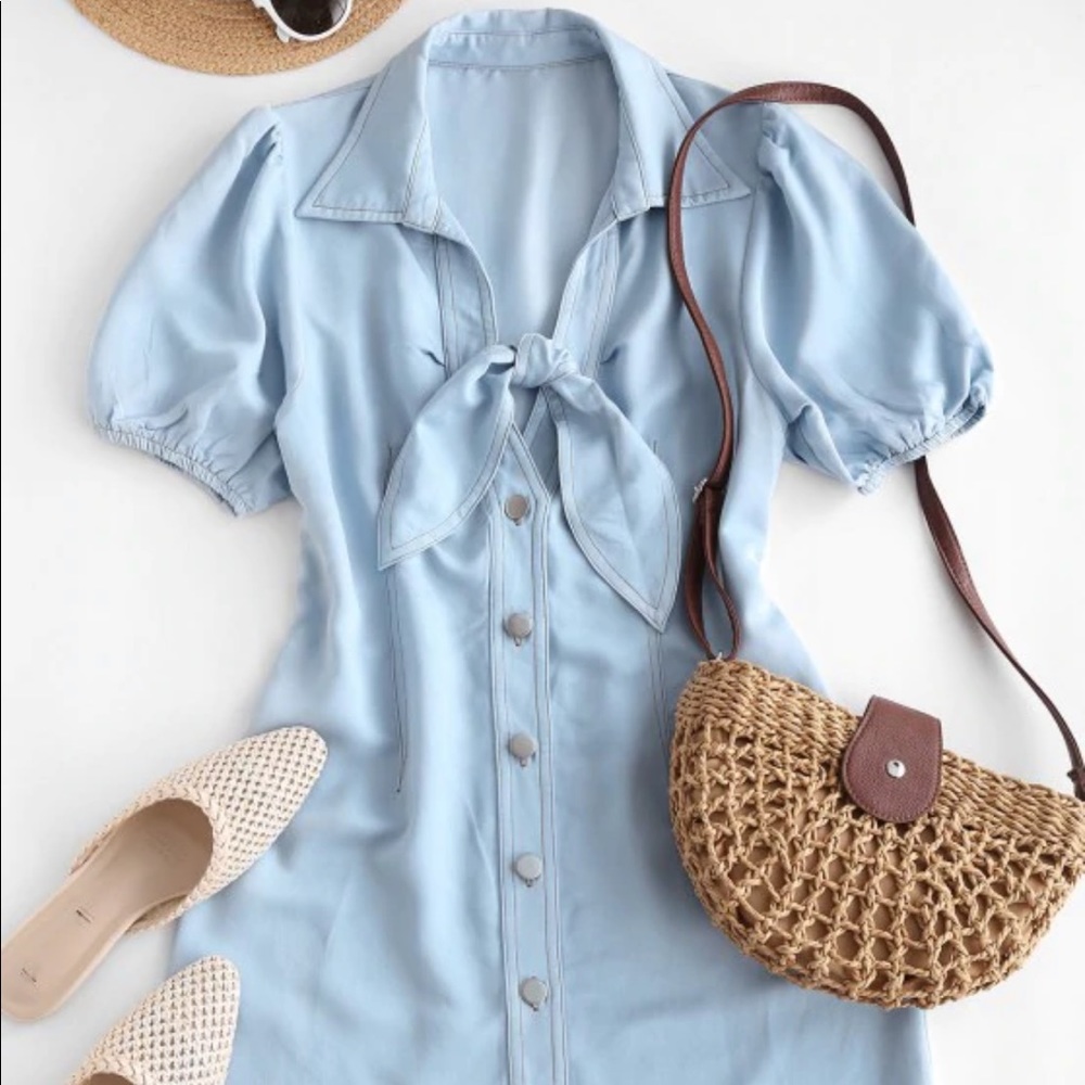 ZAFUL button up tied in front dress
